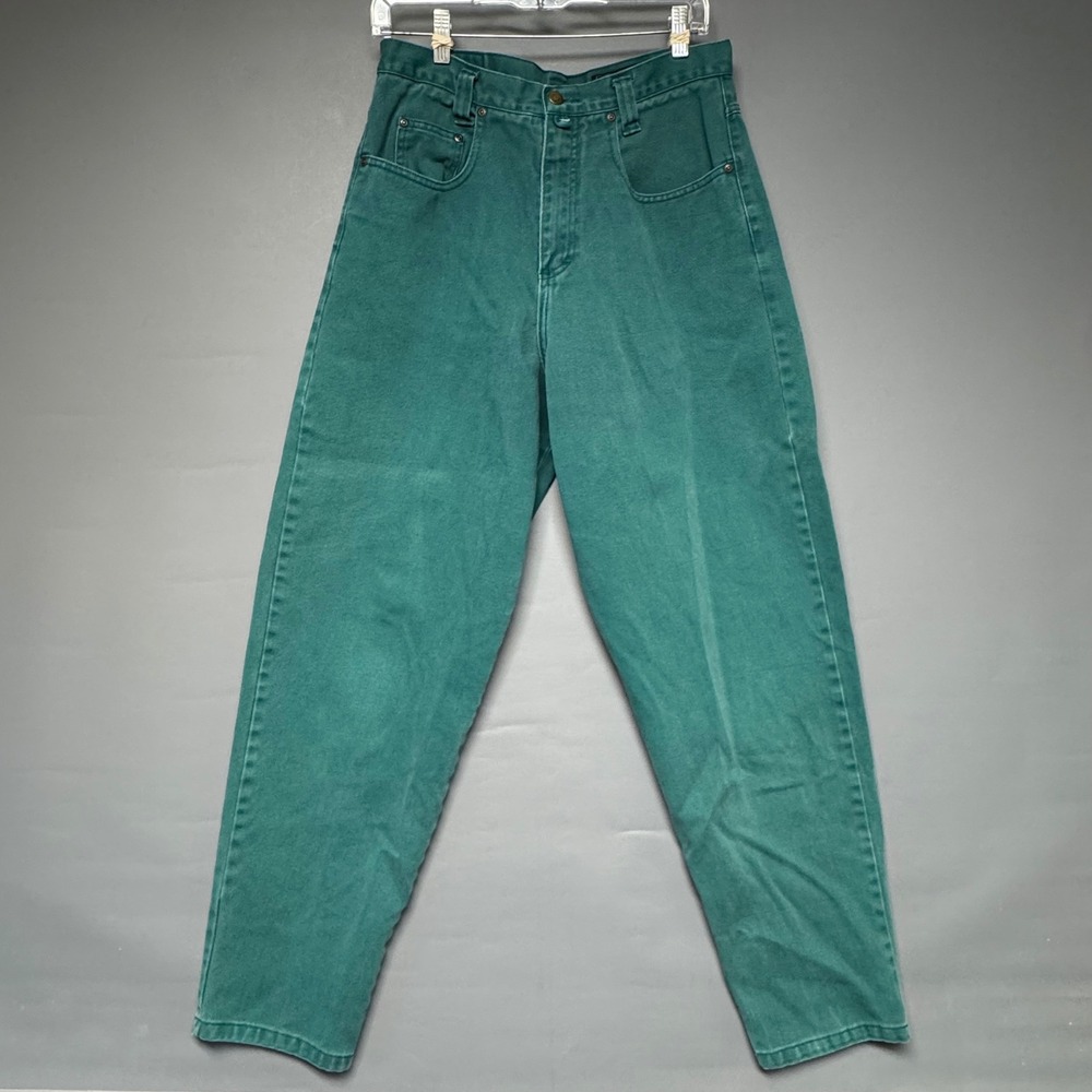 Eddie Bauer Vintage Green Denim High Rise Tapered Mom Jeans Womens 12 - Picture 1 of 7